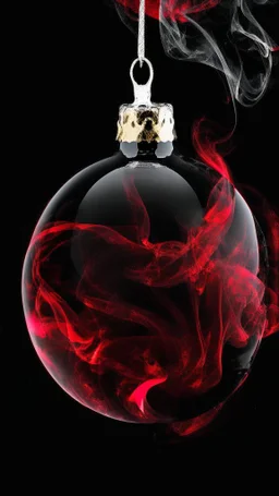 smoke art red and black colours with shiny glass christmas bauble