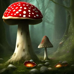 the large Amanita muscaria mushroom in the magic forest