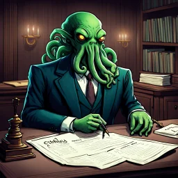 Cthulhu is an attorney preparing a contract.