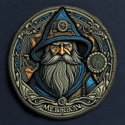 merlin the wizard in the style of steam punk as a velcro patch