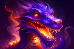 generate a picture of a dragon that is cute and purple and fire is coming out of his mouth.