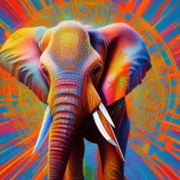 Elephant head portrait, bright colors, splash paint, centered, detail, 8k resolution