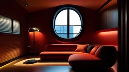 manubri gym con divano relax, illuminazioni di James Turrell e finestre rotonde,