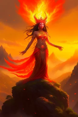 a fire spirit goddess on a mountain