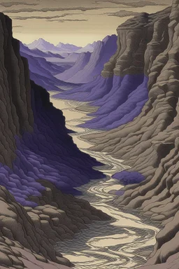 A purple deep canyon with sand painted by Katsushika Hokusai