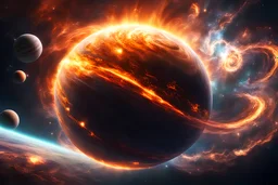 create a wildly imaginative otherworldly, chaotic birth of a planet amidst swirling interstellar gas clouds, highly detailed, digital composite, 8k,