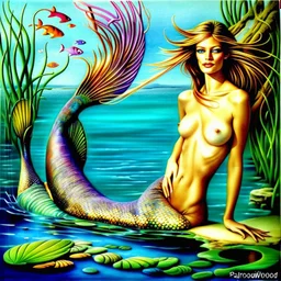 art by Patrick Woodroffe, A naturist mermaid