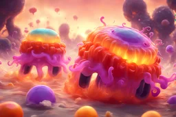 war between two jelly races, jelly vehicle, inferno, 3d cartoon, epic war, chaos
