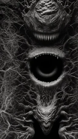 Your phone's background image represents an extremely dark and mysterious scene. The image features a pitch-black background, creating an aura of mystery and intrigue. Deep within the image, a cryptic monster is faintly visible, sporting a sly smile on its face. The monster's features appear enigmatic and profound, capturing the viewer's attention and arousing curiosity. The monster is subtly portrayed in the image, making it seem like a part of another mysterious world. The dark colors and dee