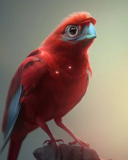 A beautiful portrait of a cyborg bird red color scheme, high key lighting, volumetric light high details psychedelic background