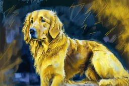 style of Frank Auerbach, Golden retriever dog