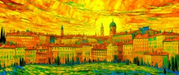 A yellow electric city painted by Vincent van Gogh