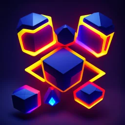 Hyper Realistic Low-Poly Hexagonal Shapes [With Navy-Blue Red & Yellow Neon Lightings].