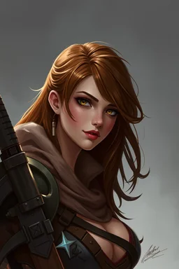 a pretty woman, hazel hair, fantasy, soldier, digital art, stylised