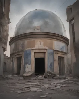 Цилиндрическая театральная тумба на которой - порванные остатки старых афиш - посередине заброшенной улицы, вдалеке - заброшенные дома старого города из прошлого, ночь и две луны на небе, фантасмагория, метафора, обман чувств, смятение, инверсия чувств