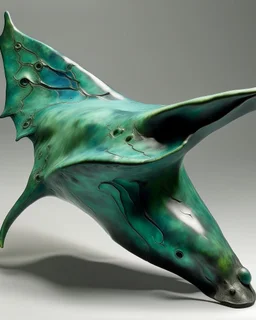 A bluish green water elemental manta ray painted by Auguste Rodin