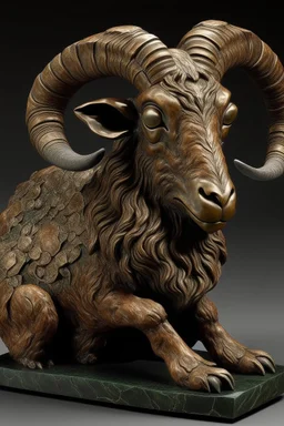 A brownish bronze earth elemental ram designed in Ica stones painted by Giovanni Battista Sassi