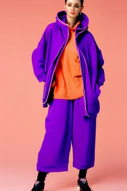 year 1990's women fashion.interesting hoodie with long tippet integrated to bolero. Karjalainen kuvio, Karjala, low waist, baggy, Combat pants.Colors: denim blue, blue, purple, khaki, "pastel light green", lilac, plum, orange, terracotta, red, pink, dark blue, beige. Women models. Starling pattern prints.Jennifer Lopez, Gwyneth Paltrow. intgrated bag. Big tennis shoes on. Cargo pants. Hat with a visor, integrated to AKG-style headphones.