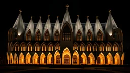 2025, delightful, sensitive, confident, undulating sinusoidal cathedral with pointed hyperbolic roofs, delicate, night, darkness, symmetrical, exquisite architecture, innovative design, perfect symmetry, award-winning photograph, beautiful composition, filled with beautiful detail, delicate colour, chiaroscuro