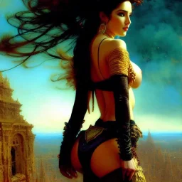 Drawing of beautiful face,'beautiful booty,Busty Widowmaker',intense stare, ancient skintight armor, balanciaga fashion clothe painting by gaston bussiere, greg rutkowski, yoji shinkawa, yoshitaka amano, tsutomu nihei, donato giancola, tim hildebrandt, Oil on canvas, cinematic composition, extreme detail,fit full head inside picture,16k