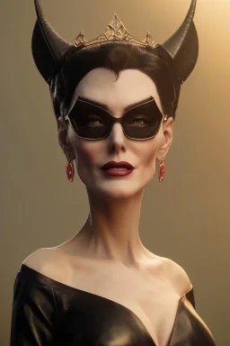 Carmen Dell`orifice as evil queen in black leather, leather, busty, cleavage, angry, stern look. character design by cory loftis, fenghua zhong, ryohei hase, ismail inceoglu and ruan jia. unreal engine 5, artistic lighting, highly detailed, photorealistic, fantasy