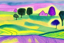 Pastel sketch of English countryside in the style of Paul klee