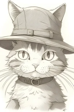 Cat wearing Hat, anime, ghibli pencil image