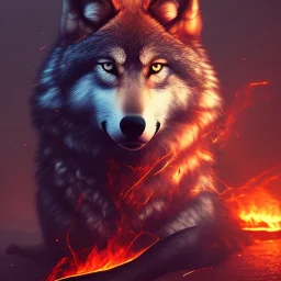 Wolf, red, fire, lava, 8K, dramatic lighting, masterpiece, expert, sharp focus, portrait frame