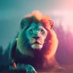 DJ, lion, unreal 5, octane render, cinema4d, redshift render, hyper realistic, cenematic, vibrancy, synthwave, retouch, centered, dynamic lighting, dramatic lighting, 4k, highly detailed, attractive beautiful, realistic, epic composition, holographic,