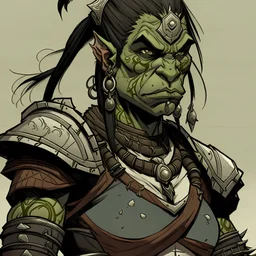 female half orc from dungeons and dragons, very big and muscular, with tribal tattoo, digital art