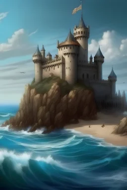 Imagine with me a sea next to a castle from the Arab heritage, and draw a picture
