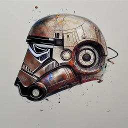 photorealistic star wars helmet with weathered painting , illustration on coarse canvas by <agnes cecile> and <Yoji Shinkawa>, ornate and intricate details , soft smooth lighting, concept art,