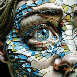 It's all in the eyes... ai magazine cover, surrealism, geometric, mosaic, whimsical, fantasy and realism Modifiers: fantasy 4K 3D Unreal Engine cinematic postprocessing Picasso pencil sketch focused Tim Burton Ultra realistic Surrealism style raw Ralph Stedman Tesselated