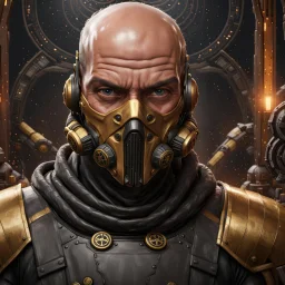 star wars bald male corellian pilot wearing pearlescent black and gunmetal grey First Order special forces heavy assault stealth commando armor and helmet with gold trim inside the jedi temple, hyperdetailed, dynamic lighting, hyperdetailed background, 8k resolution, volumetric lighting, light skin, fully symmetric details