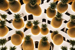 A tourist resort in the shape of a pineapple, interior design, facade