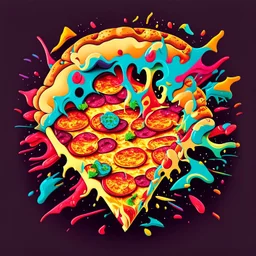 Imagina una pizza explotando gráfica vectorial 2d detallada colores contrastantes