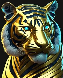 portrait of a hologram tiger head, arcane style, golden color,