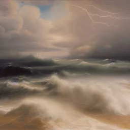 Antonio Lopez Garcia, painting, ocean, waves, lightning bolts, photo realistic, 8k, storm, blizzard, hurricane