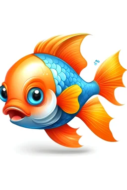 2D art for one cute fish , white background, cartoon style, no shadows.