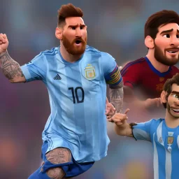 perfect face lionel messi happy, highly detailed, wearing Argentina