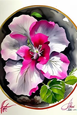 Dinner Plate Hibiscus on the Appalachian Trail; Ink wash with pink and purple hibiscus