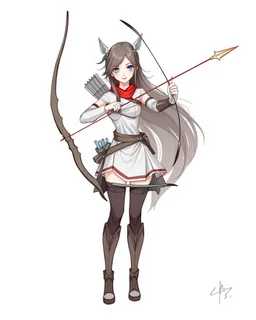 Girl Archer concept art, full body, sketch, coll style, bow