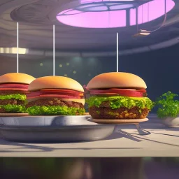 Realistic burger, full of details, smooth, ultra high definition, 8 k, unreal engine 5, ultra sharp focus, vaporwave colorful, concept art, smooth, extremely sharp detail