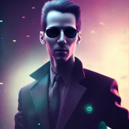 A beautiful portrait of man neo in the matrix color scheme, high key lighting, volumetric light high details psychedelic background