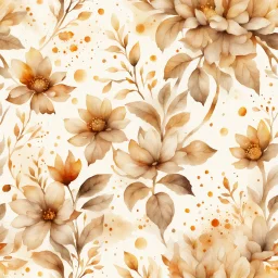 Hyper Realistic Beige small-watercolor-Floral-Patterns With Glowing Golden Embers On Off-White Grunge Background.