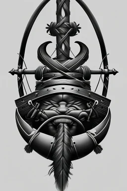 draw a military-style tattoo of a Viking boat