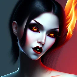 black hair lady vampire short top with fire