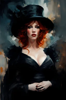 christina hendricks in a teddy :: dark mysterious esoteric atmosphere :: digital matt painting with rough paint strokes by Jeremy Mann + Carne Griffiths + Leonid Afremov, black canvas