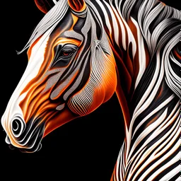 Horse front view front symmetrical design ink art colours orange cream white and black hyper-detailed realistic 8k