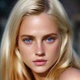 Photorealistic close-up of a beautiful blonde warrior